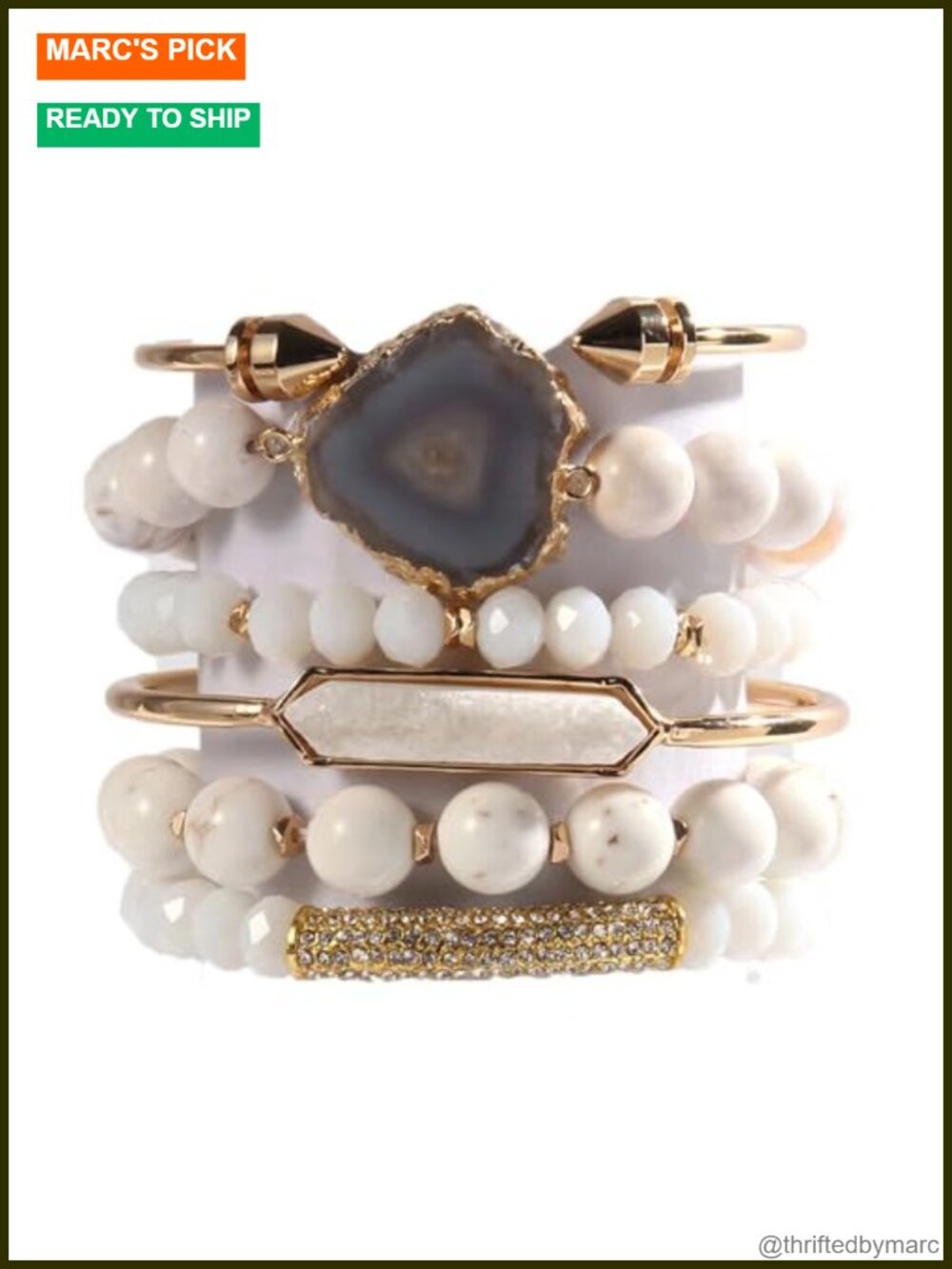 Natural Stone Beaded Bracelet Set Boho Bangles Handmade Stretch
